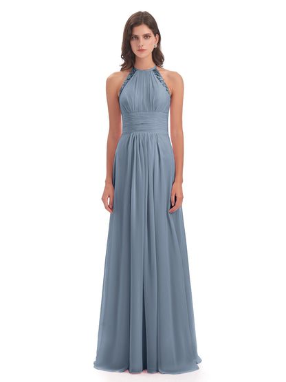 Adilynn Sheath Halter Lace Bridesmaid Dresses
