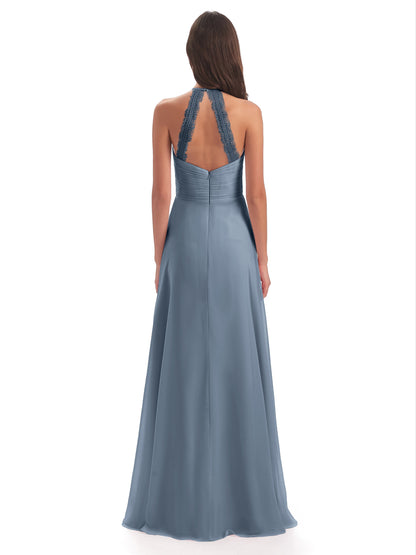 Adilynn Sheath Halter Lace Bridesmaid Dresses