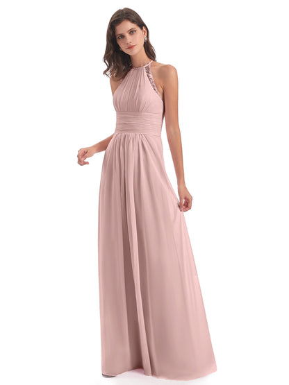 Adilynn Sheath Halter Lace Bridesmaid Dresses