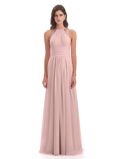 Adilynn Sheath Halter Lace Bridesmaid Dresses