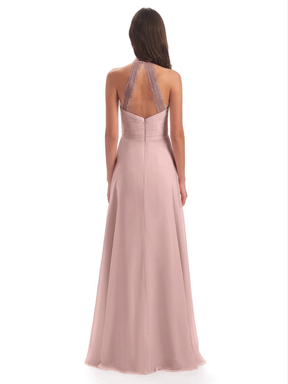 Adilynn Sheath Halter Lace Bridesmaid Dresses