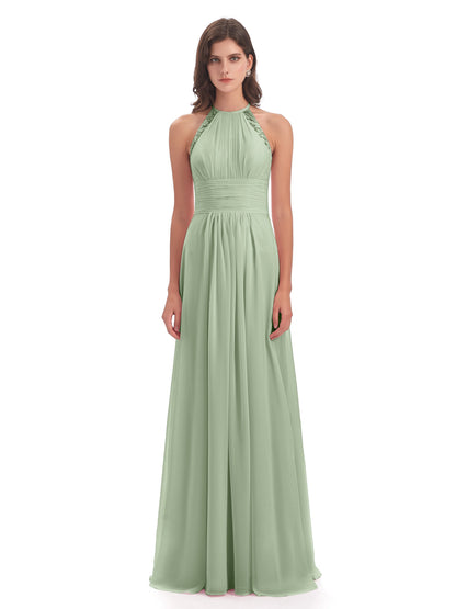 Adilynn Sheath Halter Lace Bridesmaid Dresses