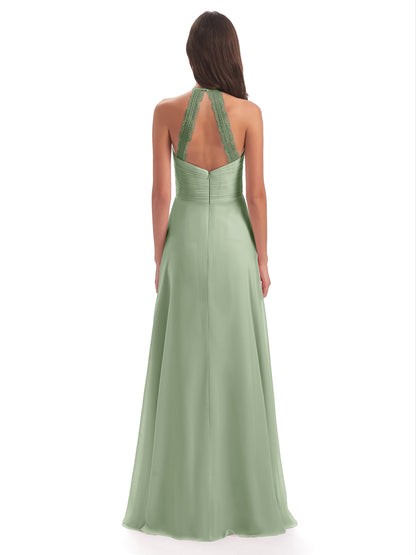 Adilynn Sheath Halter Lace Bridesmaid Dresses