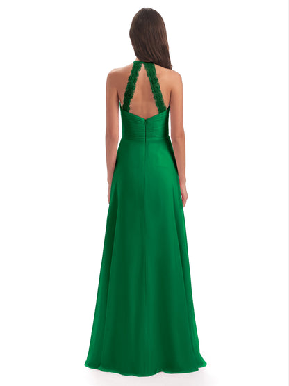 Adilynn Sheath Halter Lace Bridesmaid Dresses