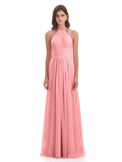 Adilynn Sheath Halter Lace Bridesmaid Dresses