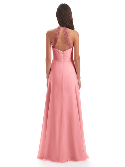 Adilynn Sheath Halter Lace Bridesmaid Dresses