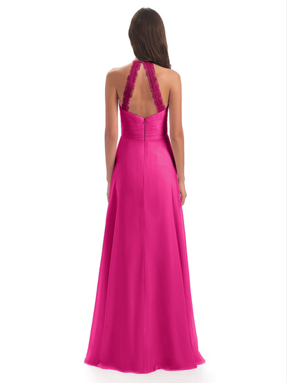 Adilynn Sheath Halter Lace Bridesmaid Dresses