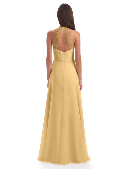 Adilynn Sheath Halter Lace Bridesmaid Dresses