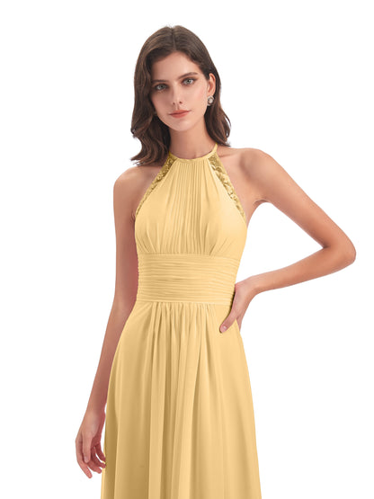 Adilynn Sheath Halter Lace Bridesmaid Dresses