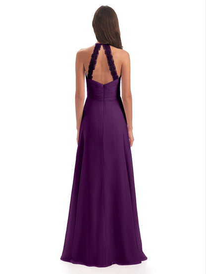 Adilynn Sheath Halter Lace Bridesmaid Dresses