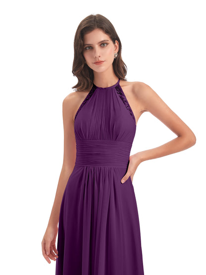 Adilynn Sheath Halter Lace Bridesmaid Dresses