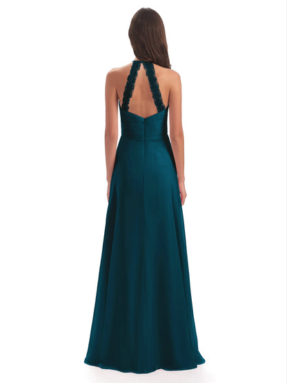 Adilynn Sheath Halter Lace Bridesmaid Dresses