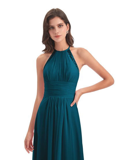 Adilynn Sheath Halter Lace Bridesmaid Dresses