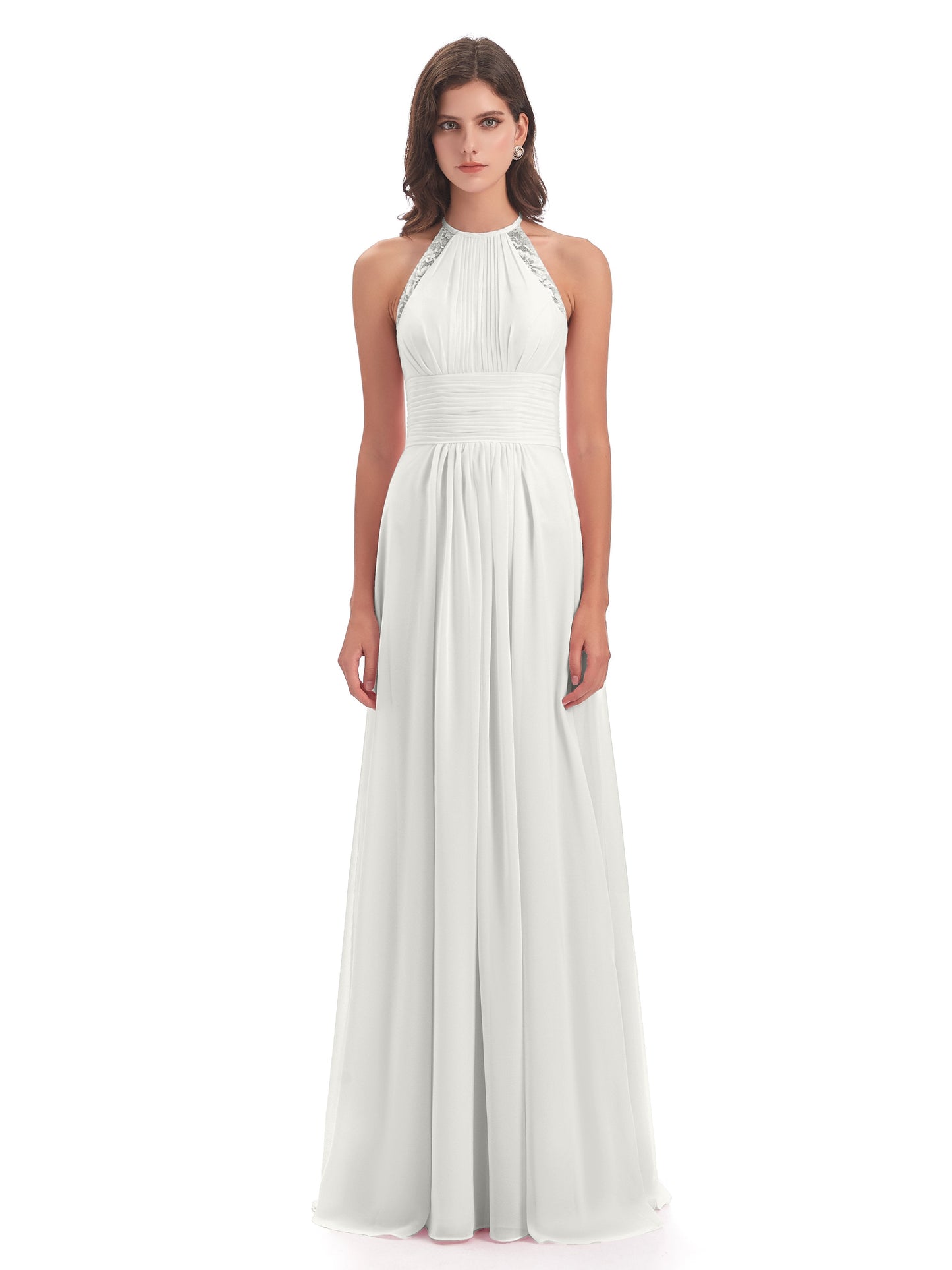 Adilynn Sheath Halter Lace Bridesmaid Dresses