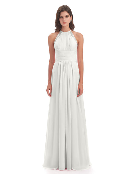 Adilynn Sheath Halter Lace Bridesmaid Dresses