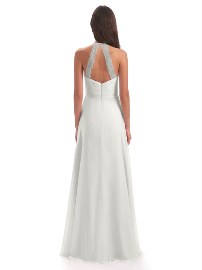 Adilynn Sheath Halter Lace Bridesmaid Dresses
