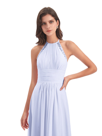 Adilynn Sheath Halter Lace Bridesmaid Dresses