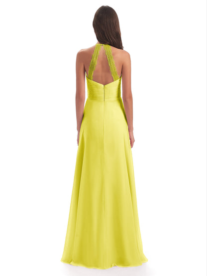 Adilynn Sheath Halter Lace Bridesmaid Dresses