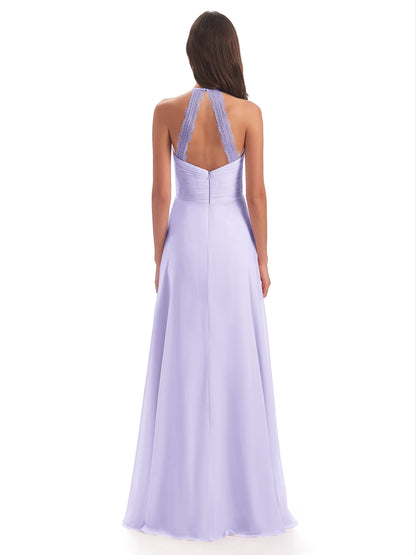 Adilynn Sheath Halter Lace Bridesmaid Dresses
