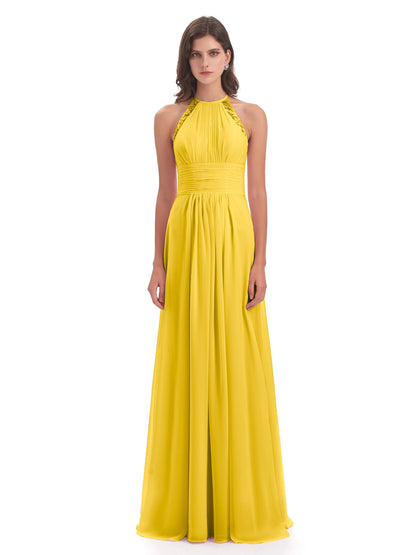 Adilynn Sheath Halter Lace Bridesmaid Dresses