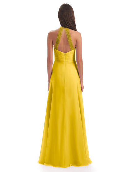 Adilynn Sheath Halter Lace Bridesmaid Dresses