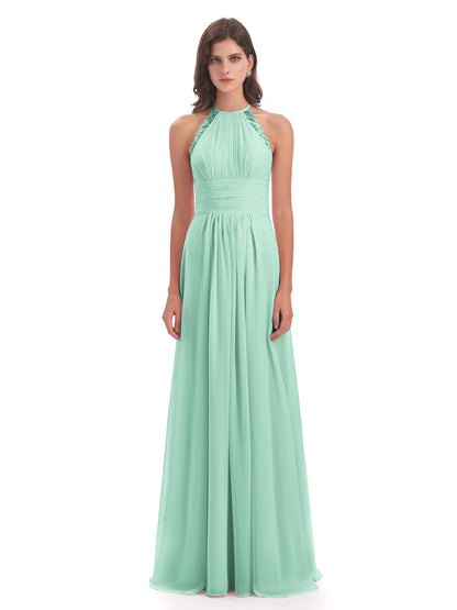 Adilynn Sheath Halter Lace Bridesmaid Dresses