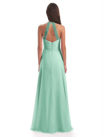 Adilynn Sheath Halter Lace Bridesmaid Dresses