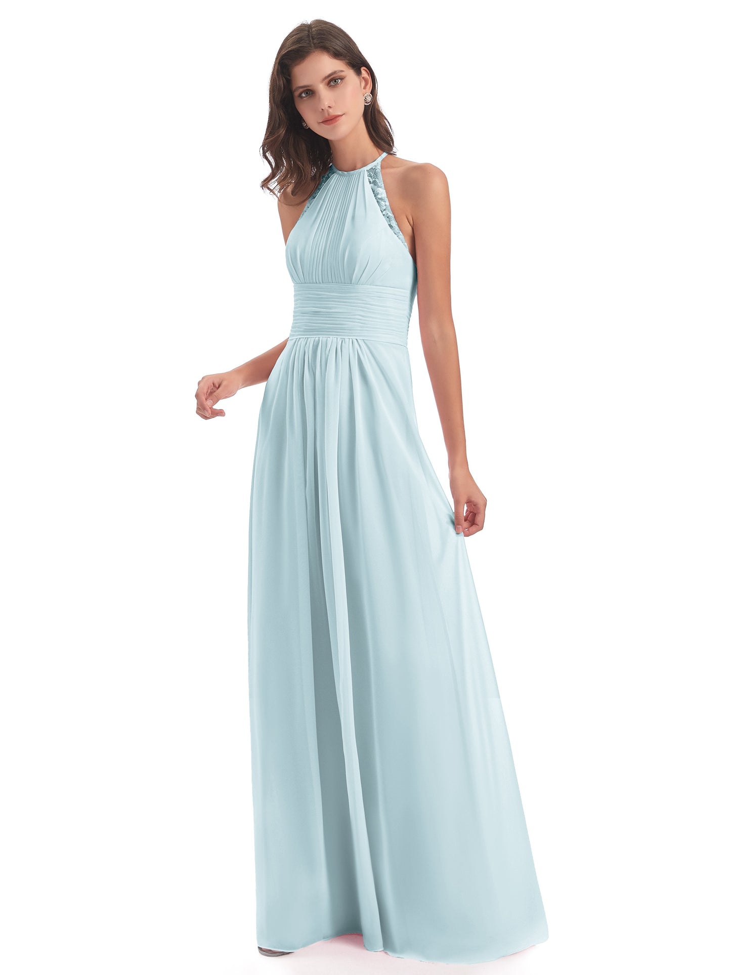 Adilynn Sheath Halter Lace Bridesmaid Dresses