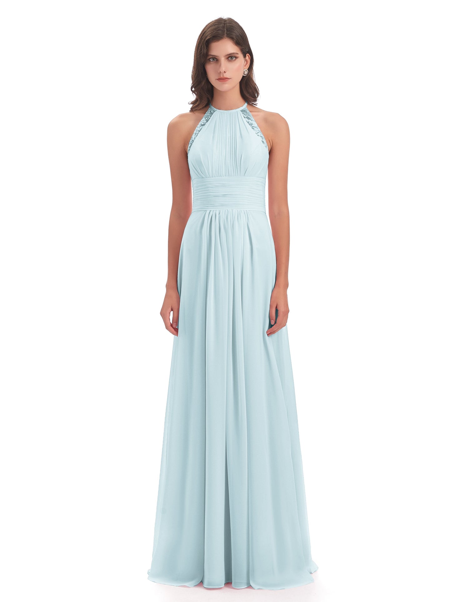 Adilynn Sheath Halter Lace Bridesmaid Dresses