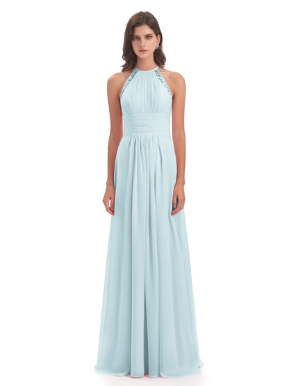 Adilynn Sheath Halter Lace Bridesmaid Dresses