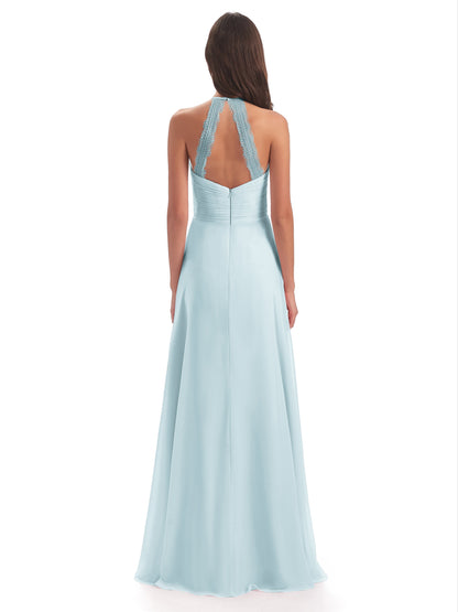 Adilynn Sheath Halter Lace Bridesmaid Dresses