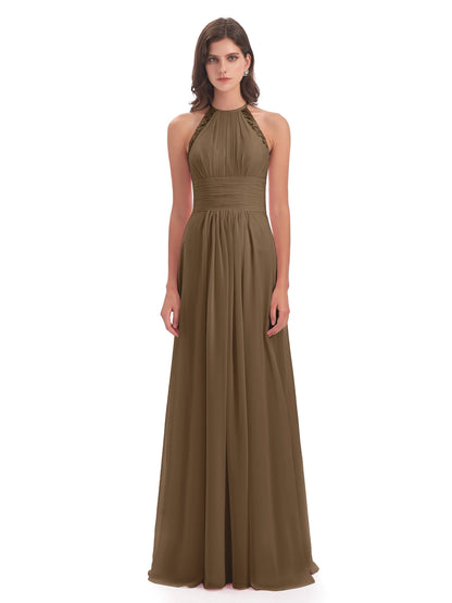 Adilynn Sheath Halter Lace Bridesmaid Dresses
