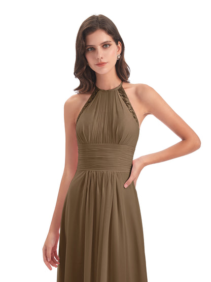 Adilynn Sheath Halter Lace Bridesmaid Dresses