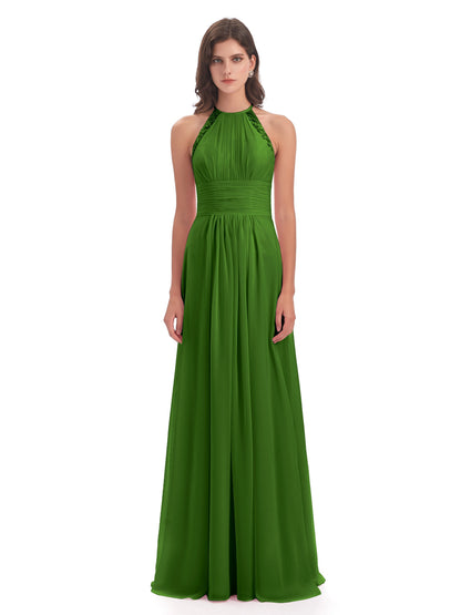Adilynn Sheath Halter Lace Bridesmaid Dresses