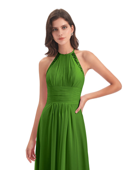 Adilynn Sheath Halter Lace Bridesmaid Dresses