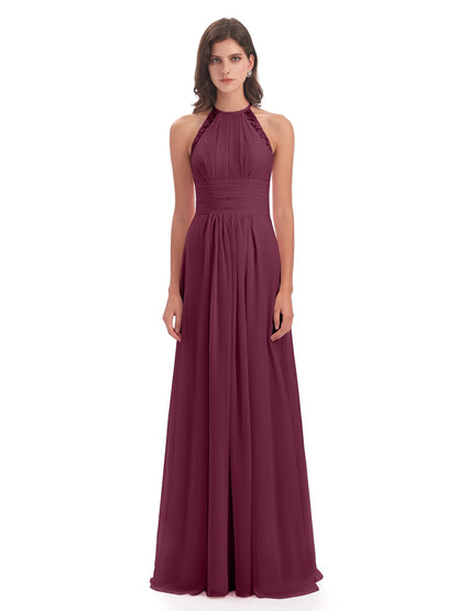 Adilynn Sheath Halter Lace Bridesmaid Dresses