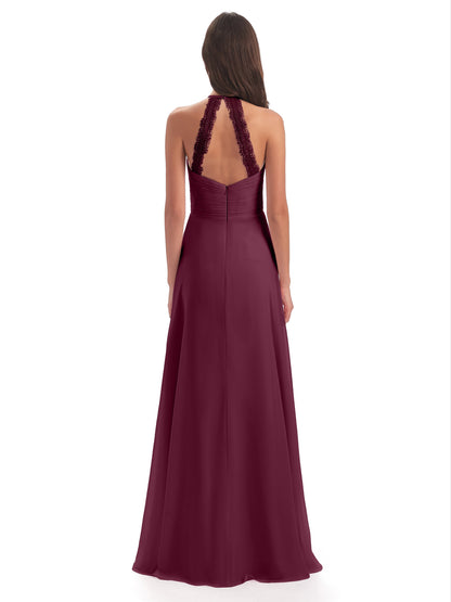 Adilynn Sheath Halter Lace Bridesmaid Dresses