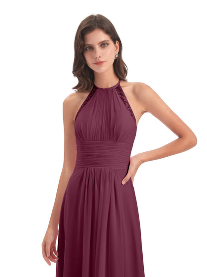 Adilynn Sheath Halter Lace Bridesmaid Dresses