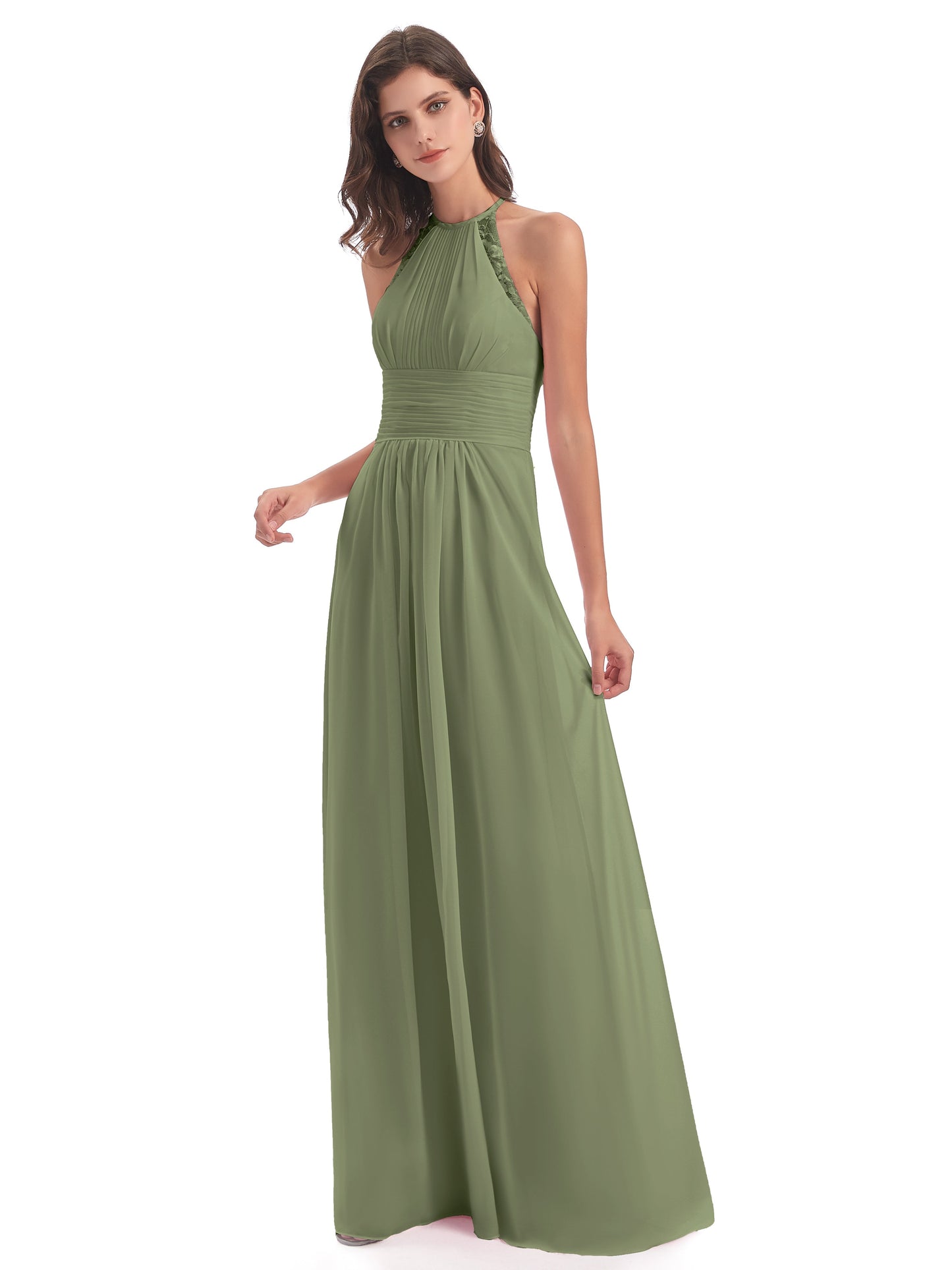 Adilynn Sheath Halter Lace Bridesmaid Dresses