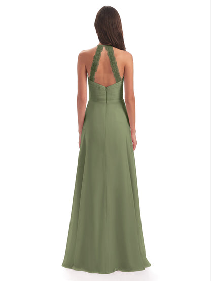 Adilynn Sheath Halter Lace Bridesmaid Dresses