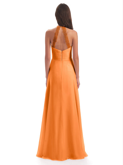 Adilynn Sheath Halter Lace Bridesmaid Dresses