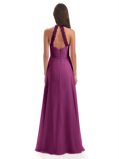Adilynn Sheath Halter Lace Bridesmaid Dresses
