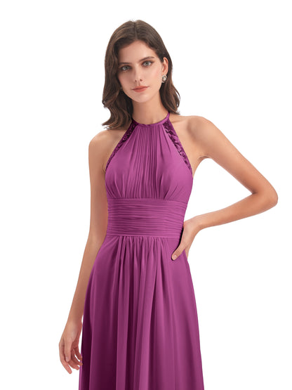 Adilynn Sheath Halter Lace Bridesmaid Dresses