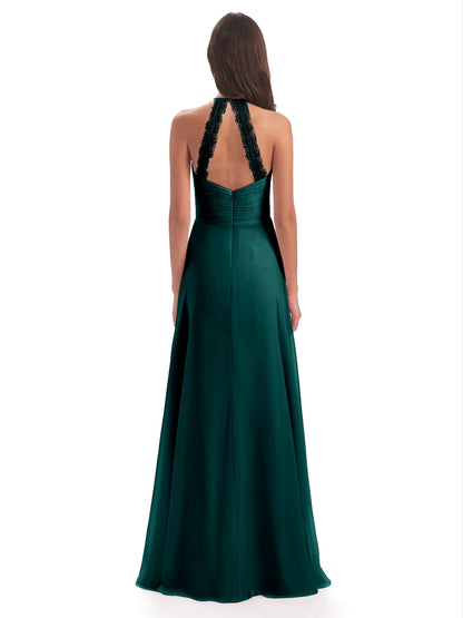 Adilynn Sheath Halter Lace Bridesmaid Dresses