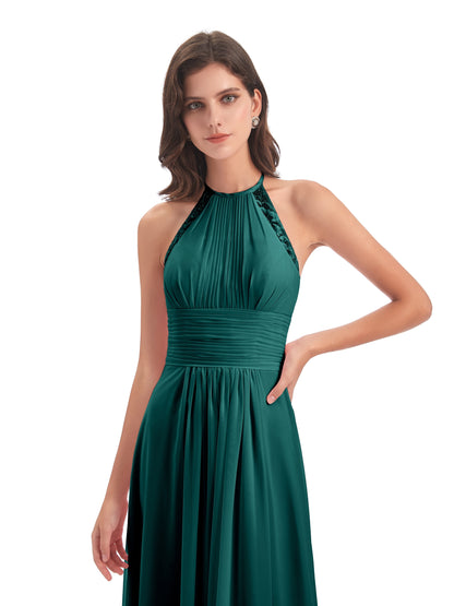 Adilynn Sheath Halter Lace Bridesmaid Dresses