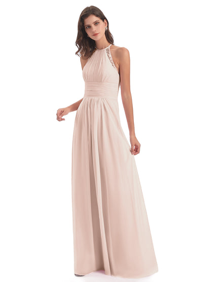 Adilynn Sheath Halter Lace Bridesmaid Dresses