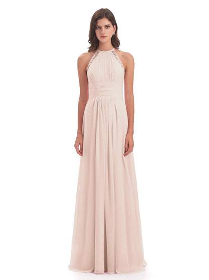 Adilynn Sheath Halter Lace Bridesmaid Dresses