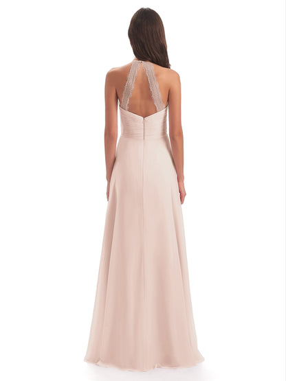 Adilynn Sheath Halter Lace Bridesmaid Dresses