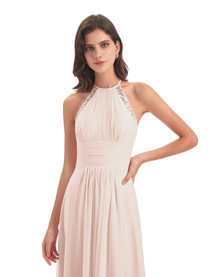 Adilynn Sheath Halter Lace Bridesmaid Dresses