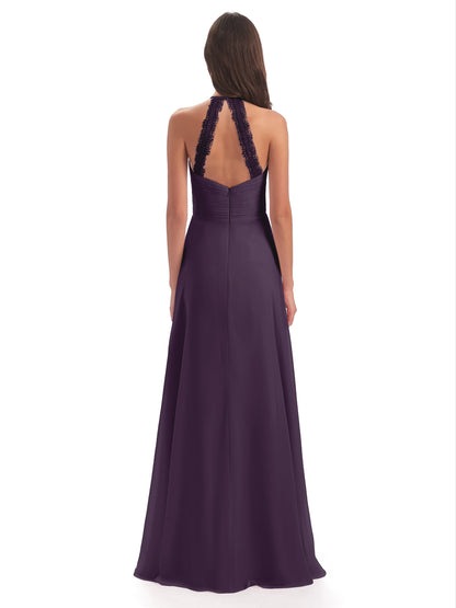 Adilynn Sheath Halter Lace Bridesmaid Dresses